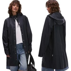 RAINS Long Rain Jacket In Navy